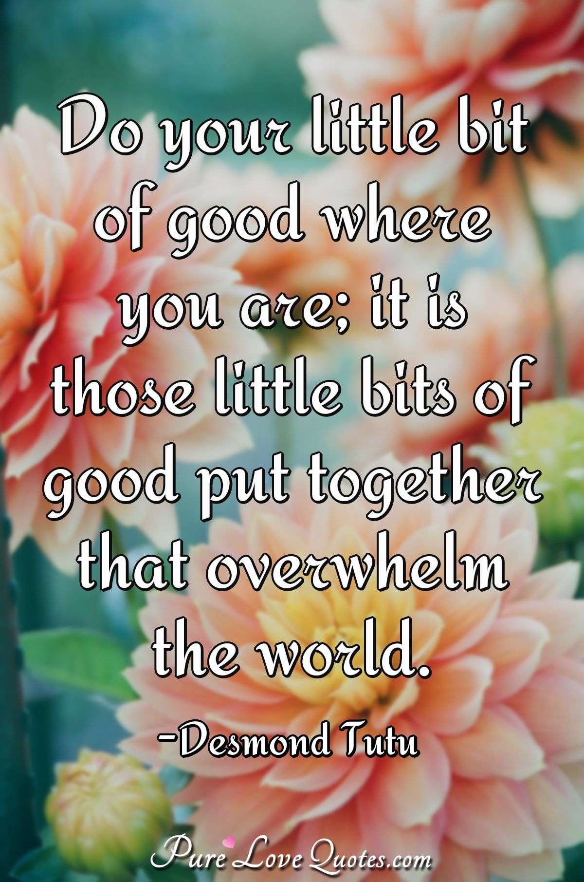 Do your little bit of good where you are; it is those little bits of good put together that overwhelm the world. - Desmond Tutu