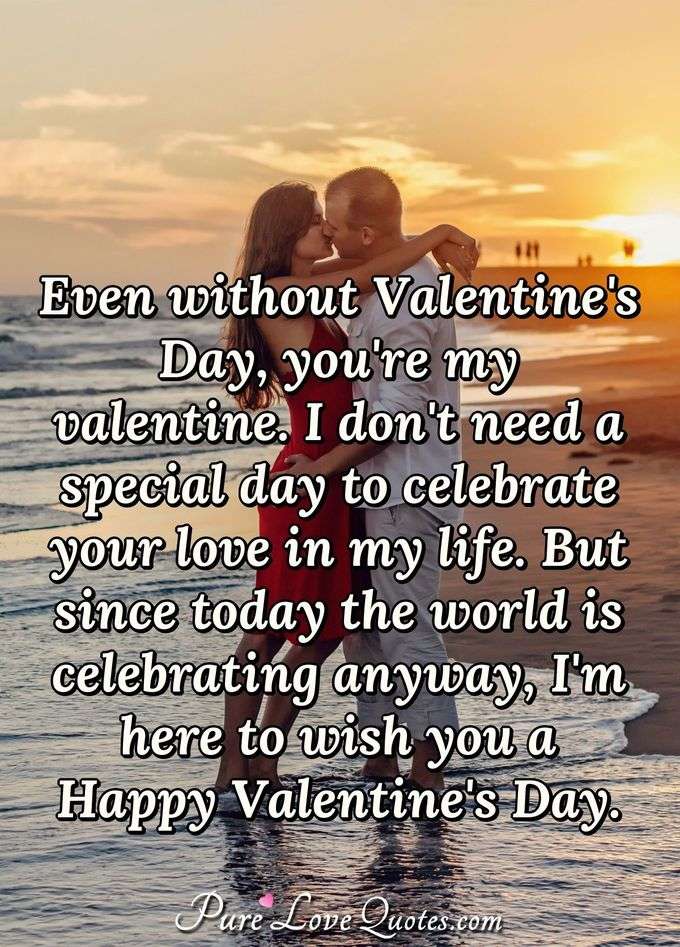 Even without Valentine's Day, you're my valentine. I don't need a special day to celebrate your love in my life. But since today the world is celebrating anyway, I'm here to wish you a Happy Valentine's Day. - Anonymous