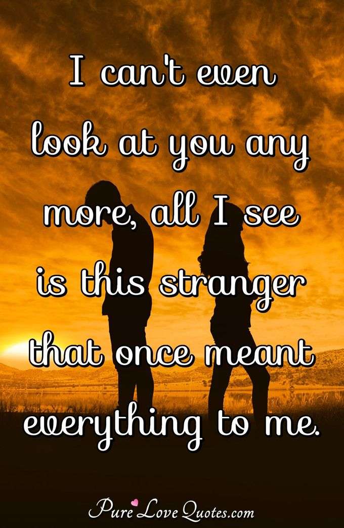 I can't even look at you any more, all I see is this stranger that once meant everything to me. - Anonymous