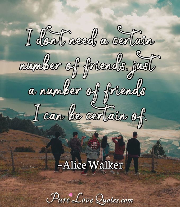 I don't need a certain number of friends, just a number of friends I can be certain of. - Alice Walker