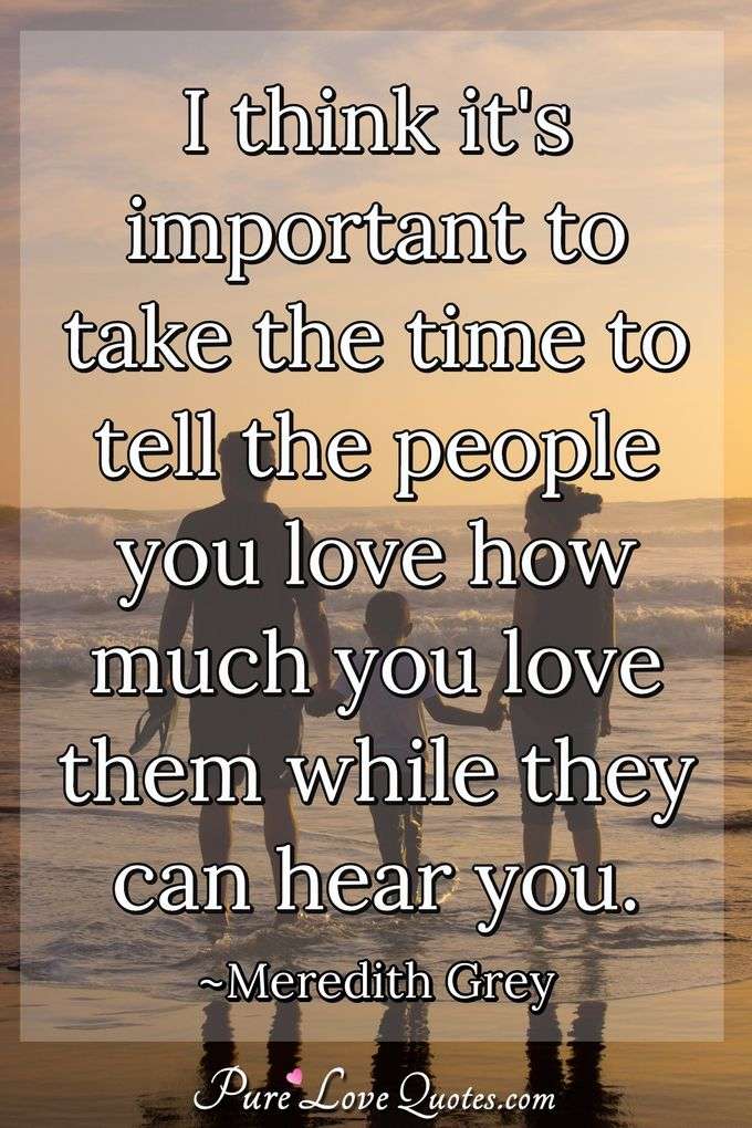 I think it's important to take the time to tell the people you love, how much you love them while they can hear you. - Meredith Grey