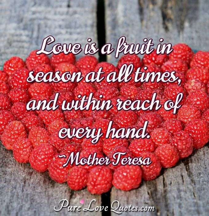 Love is a fruit in season at all times, and within reach of every hand. - Mother Teresa