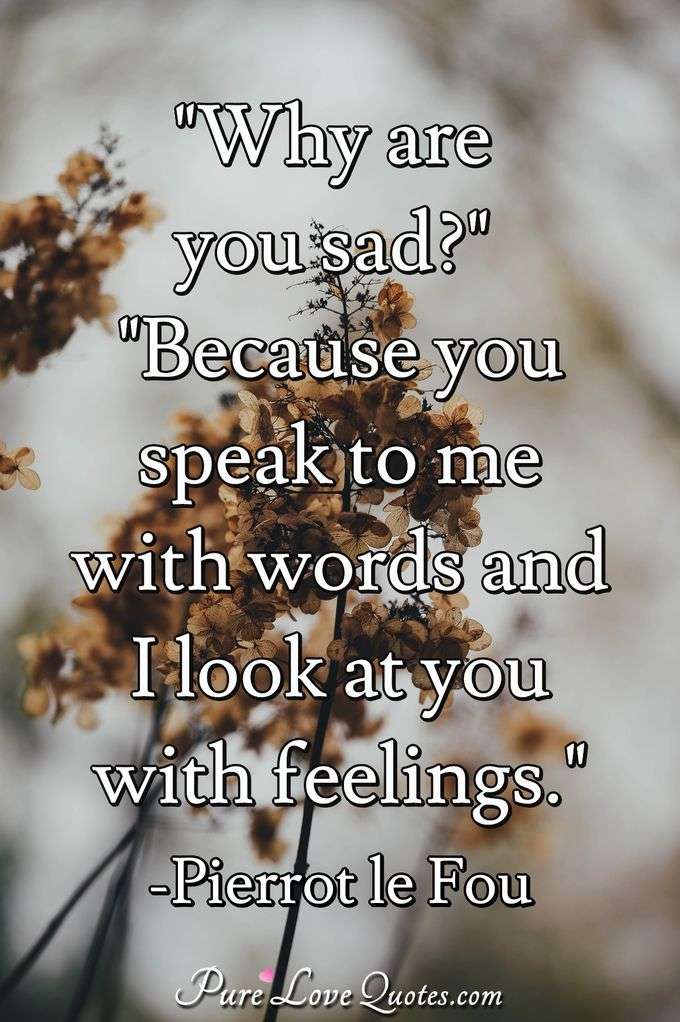 "Why are you sad?" "Because you speak to me with words and I look at you with feelings." - Pierrot le Fou