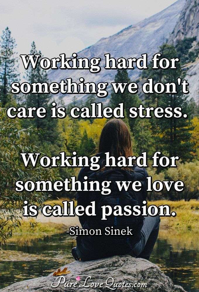 Working hard for something we don't care is called stress. Working hard for something we love is called passion. - Simon Sinek
