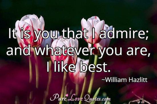 It is you that I admire; and whatever you are, I like best.