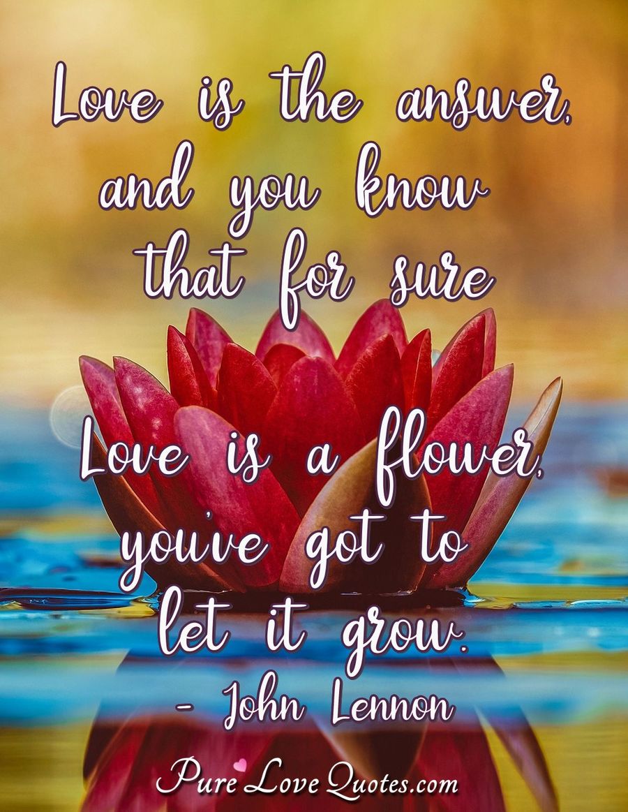 Love is the answer, and you know that for sure; Love is a flower, you've got to let it grow. - John Lennon